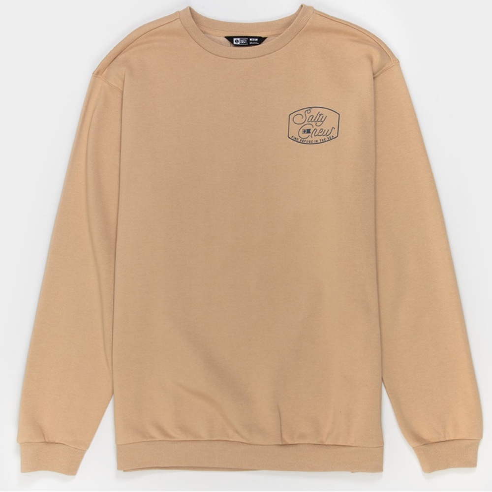 Salty Crew Men’s Roped Promo Crew Fleece Sweatshirt, Sandstone, Sz: Small